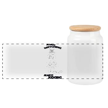 ALWAYS WATCHING, ALWAYS JUDGING - Panoramic Cookie Jar with Wooden Lid - white - Front