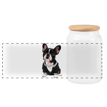 Bouledogue français en sweat à capuche élégant - Boîte à biscuits avec couvercle en bois - blanc - Devant