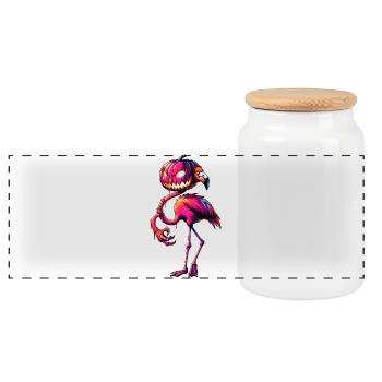 Halloween Flamingo Cartoon Pumpkin Monster Fusion - Panoramic Cookie Jar with Wooden Lid - white - Front