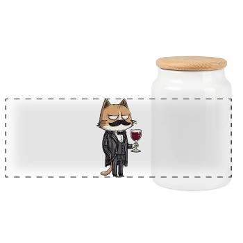 Mafia Cat with Wine | Funny Cartoon Illustration - Panorama Keksdose mit Holzdeckel - Weiß - Vorne