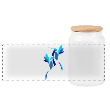 Blue Bird - Panoramic Cookie Jar with Wooden Lid - white - Front