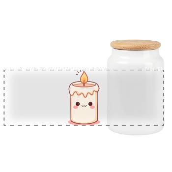 Kawaii candle with friendly face - Panoramic Cookie Jar with Wooden Lid - white - Front