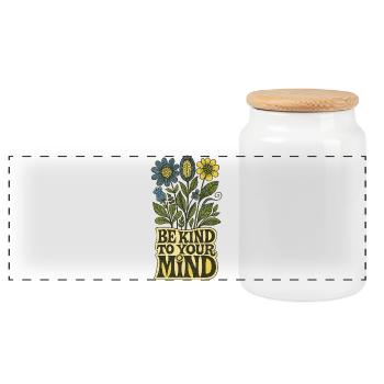 Be Kind To Your Mind Floral Art - Panoramic Cookie Jar with Wooden Lid - white - Front