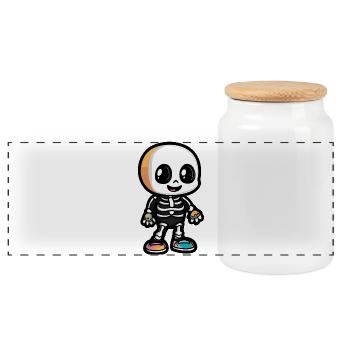 Skeleton Cute Halloween Comic - Panoramic Cookie Jar with Wooden Lid - white - Front