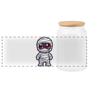 Momie Halloween Bande dessinée mignonne - Boîte à biscuits avec couvercle en bois - blanc - Devant