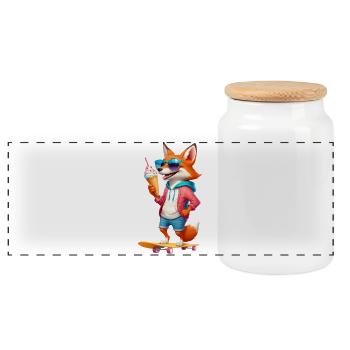 Sonnen Fox Skate – colorful street style - Panoramic Cookie Jar with Wooden Lid - white - Front