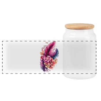  Boho Federn Und Blumen Aquarell Florales - Panorama Keksdose mit Holzdeckel - Weiß - Vorne