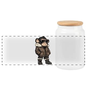 Affe Cool Winter - Panorama Keksdose mit Holzdeckel - Weiß - Vorne