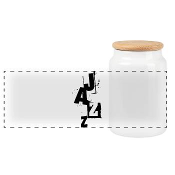 distressed bold jazz music logo - Panoramic Cookie Jar with Wooden Lid - white - Front