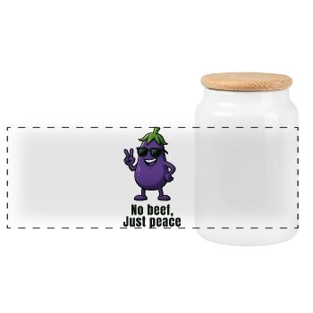 Kein Fleisch, Friedliche Aubergine - No beef - Panorama Keksdose mit Holzdeckel - Weiß - Vorne