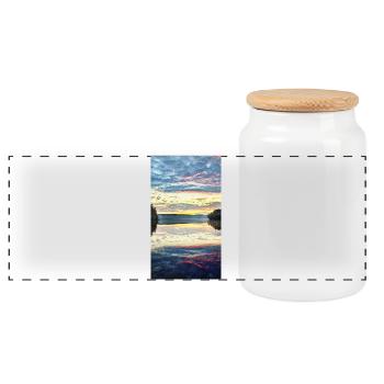 Sunset at the quiet lake - Panoramic Cookie Jar with Wooden Lid - white - Front