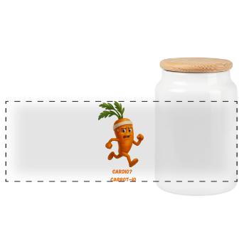 Carrot Sprint Cardio Humor Cartoon - Panoramic Cookie Jar with Wooden Lid - white - Front