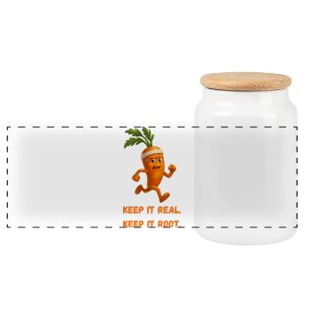Carrot Runner – Keep It Real Root Caricature - Panoramic Cookie Jar with Wooden Lid - white - Front
