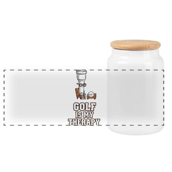 Golf is my therapy - Panoramic Cookie Jar with Wooden Lid - white - Front