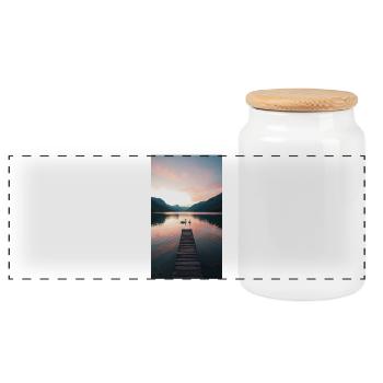 Westlich am See mit Pier und Schwänen - Panorama Keksdose mit Holzdeckel - Weiß - Vorne