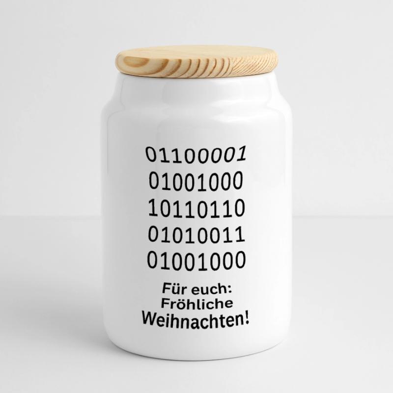 Binary Code Christmas Magic Panoramic Cookie Jar with Wooden Lid