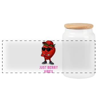 Just Berry Vibes- Erdbeere mit Sonnenbrille - Panorama Keksdose mit Holzdeckel - Weiß - Vorne