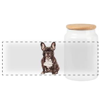 French Bulldog Illustration: Stylish - Panoramic Cookie Jar with Wooden Lid - white - Front