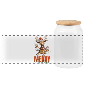Noël fou Renne, joyeux Noël - Boîte à biscuits avec couvercle en bois - blanc - Devant