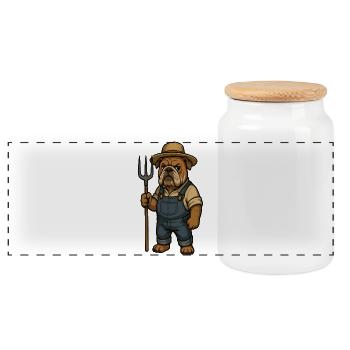 Fermier Bouledogue tenant une fourche Dessin animé country - Boîte à biscuits avec couvercle en bois - blanc - Devant