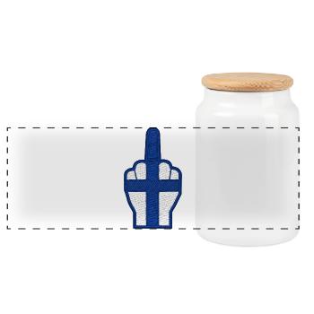 Doigt d’honneur aux couleurs du drapeau finlandais - Boîte à biscuits avec couvercle en bois - blanc - Devant