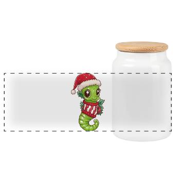 Seahorse Christmas Xmas - Panoramic Cookie Jar with Wooden Lid - white - Front