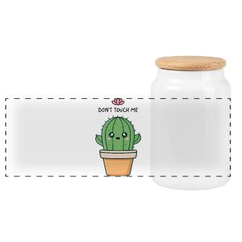 Kawaii Cactus Do Not Touch - Panoramic Cookie Jar with Wooden Lid - white - Front