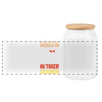October Birthday Alpaca Saying Funny - Panoramic Cookie Jar with Wooden Lid - white - Front