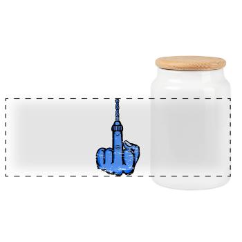 Fuck You Drill – Blue's Middle Finger - Panoramic Cookie Jar with Wooden Lid - white - Front