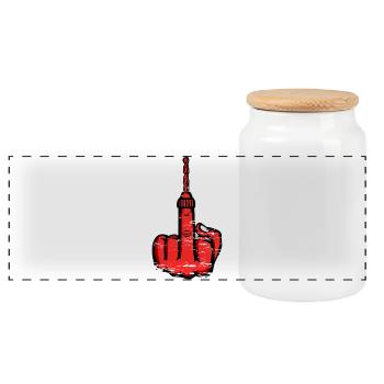 Middle Finger Stingerfinger Drill Design Red - Panoramic Cookie Jar with Wooden Lid - white - Front