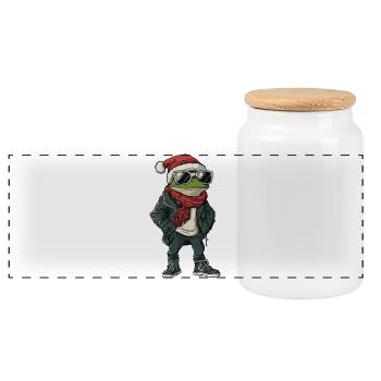 Frog Christmas Winter - Panoramic Cookie Jar with Wooden Lid - white - Front