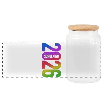 School Child 2026 - School Enrollment - First Grade - Panoramic Cookie Jar with Wooden Lid - white - Front