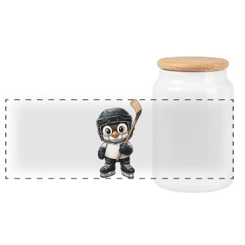 dessin animé aquarelle d'un pingouin cool jouant au hockey sur glace - Boîte à biscuits avec couvercle en bois - blanc - Devant