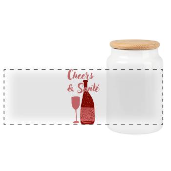 Cheers & Santé – Wine Art Design - Panoramic Cookie Jar with Wooden Lid - white - Front