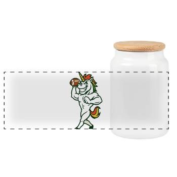 Unicorn American Football Power-Maskottchen - Panorama Keksdose mit Holzdeckel - Weiß - Vorne