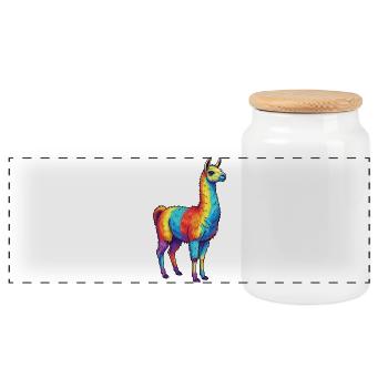 Bunte Lama-Regenbogen-Pop-Art-Aquarell - Panorama Keksdose mit Holzdeckel - Weiß - Vorne