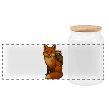 Fuchs und Waschbär - Panorama Keksdose mit Holzdeckel - Weiß - Vorne
