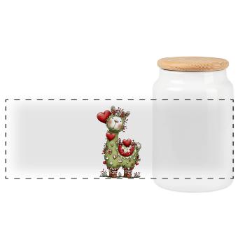 Lama mit Herzen - Panorama Keksdose mit Holzdeckel - Weiß - Vorne