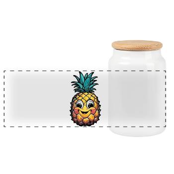 Smiling pineapple - Panoramic Cookie Jar with Wooden Lid - white - Front