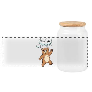 Think Light Bär Cartoon Motiv - Panorama Keksdose mit Holzdeckel - Weiß - Vorne