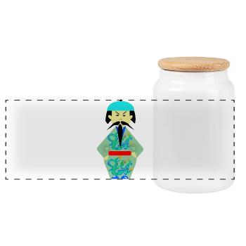 Ancestral Warrior with Green Dragon - Panoramic Cookie Jar with Wooden Lid - white - Front