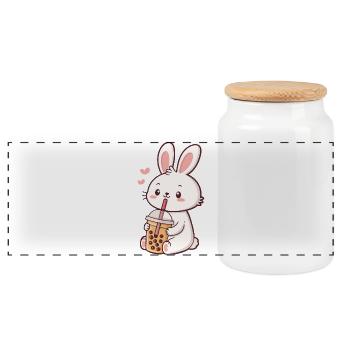 Lapin Bubble Tea Pastel - Boîte à biscuits avec couvercle en bois - blanc - Devant