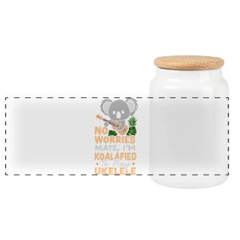 Hawaiian Ukulele Uke Koala No - Panoramic Cookie Jar with Wooden Lid - white - Front