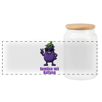 Légumes avec attitude – Aubergine violette - Boîte à biscuits avec couvercle en bois - blanc - Devant