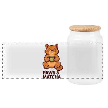 Pattes & Matcha Chat - Boîte à biscuits avec couvercle en bois - blanc - Devant