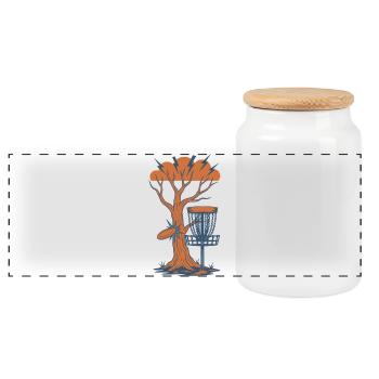 Disc Golf Tree Hit Flying Disc Basket Storm - Panoramic Cookie Jar with Wooden Lid - white - Front