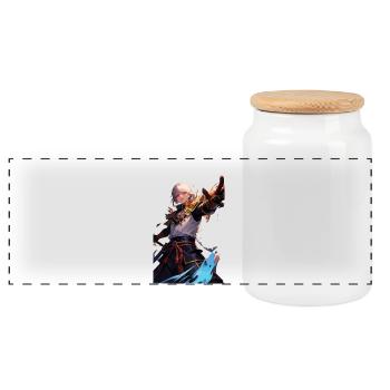 Samouraï des Éléments Maître du Feu et de la Glace - Panoramic Cookie Jar with Wooden Lid - white - Front