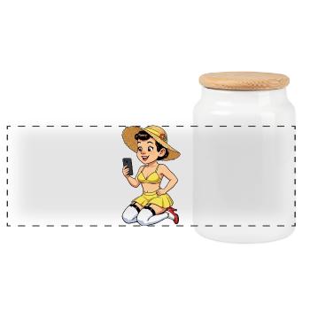 Cheerful influencer - Panoramic Cookie Jar with Wooden Lid - white - Front
