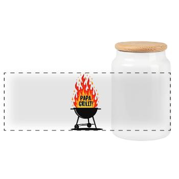 Barbecue Saison du barbecue Papa grillant au grill Papa grillant - Boîte à biscuits avec couvercle en bois - blanc - Devant