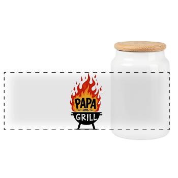 Barbecue Saison du barbecue Papa grillant au grill Papa grillant - Boîte à biscuits avec couvercle en bois - blanc - Devant
